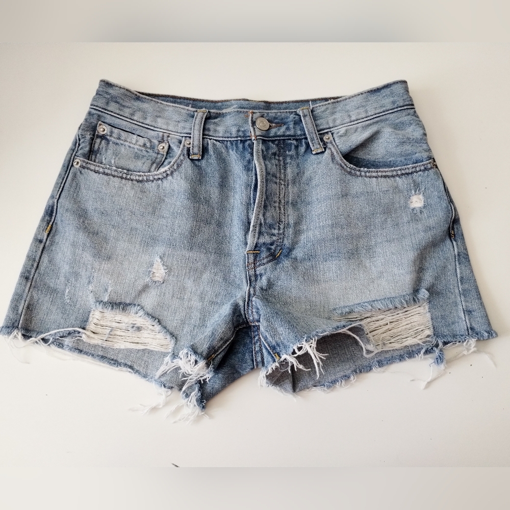 We The Free Loving Good Vibrations Denim Cutoff Shorts 27 High Rise Distressed